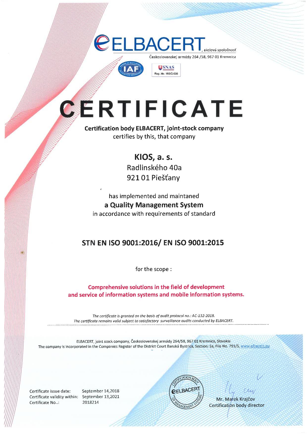 Certificates ISO 9001:2008