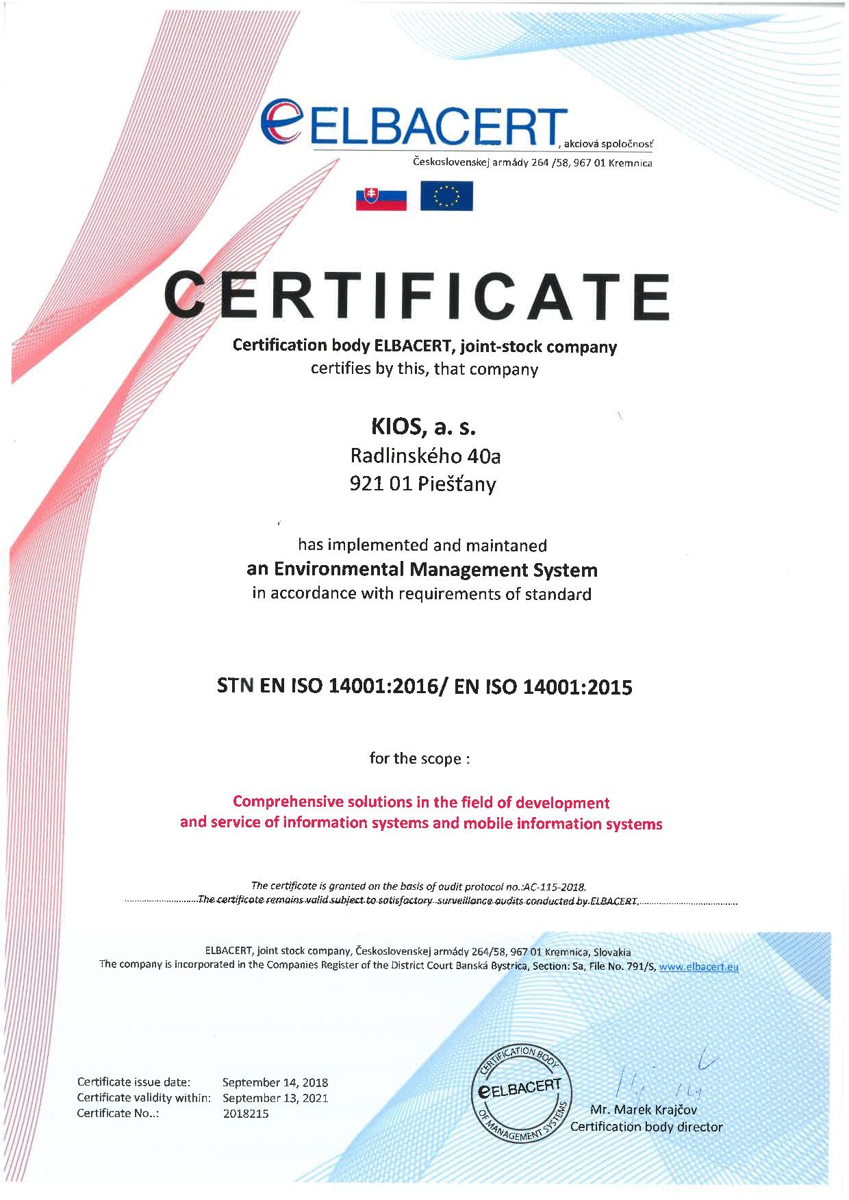 Certificates ISO 14001:2004